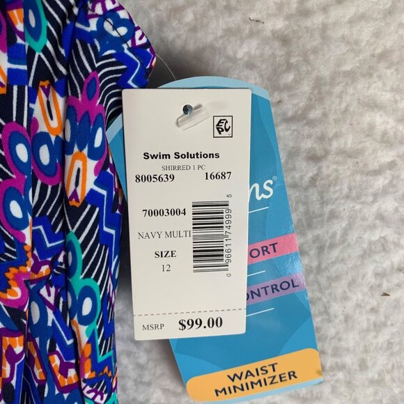 Swim Solutions Womens Tummy Control Shirred One Piece Swimsuit‎ Size 12 NWT 9402 - Picture 3 of 10